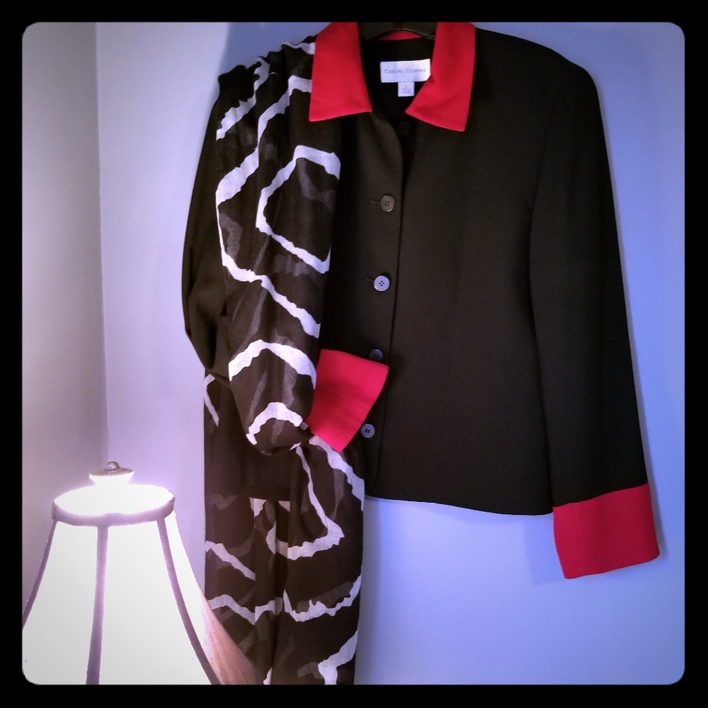 Casual Corner, black and red, waist jacket